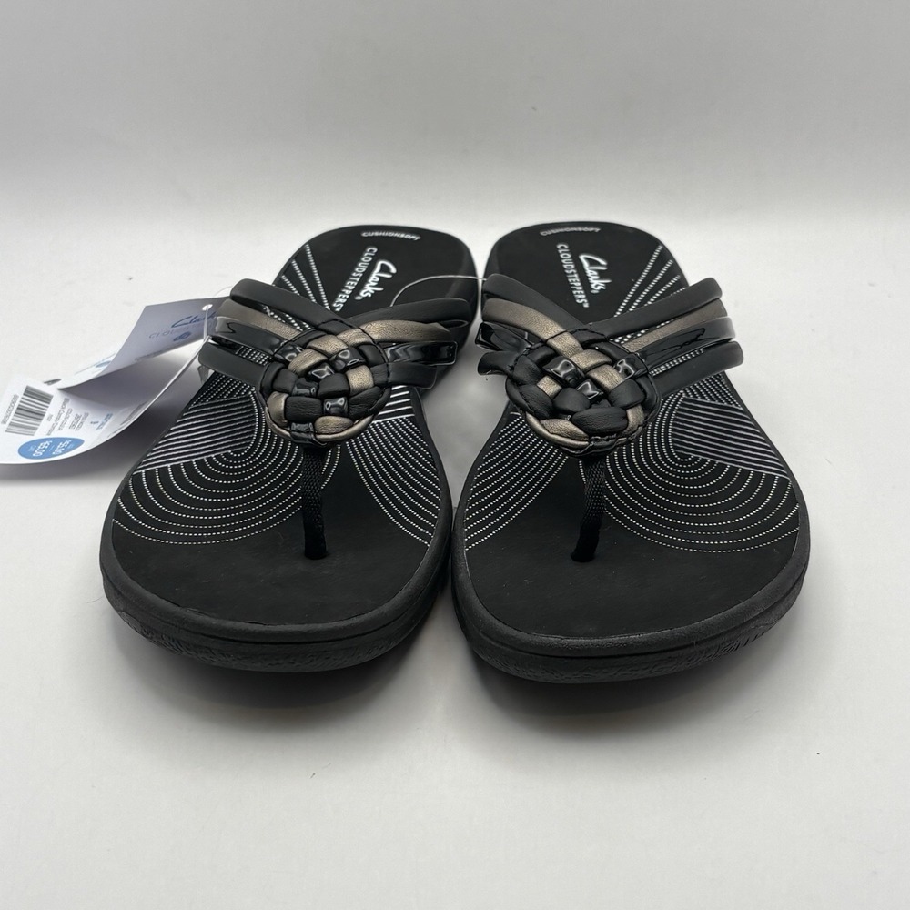 Clarks Women Cloud Steppers Breeze Coral Comfort Thong Sandals Black Size 9 M - Picture 2 of 8
